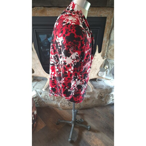 Jaclyn Smith Tops‎ Women’s XL  Red Black White Floral Blouse 3/4 Sleeve Shirt - Picture 7 of 9